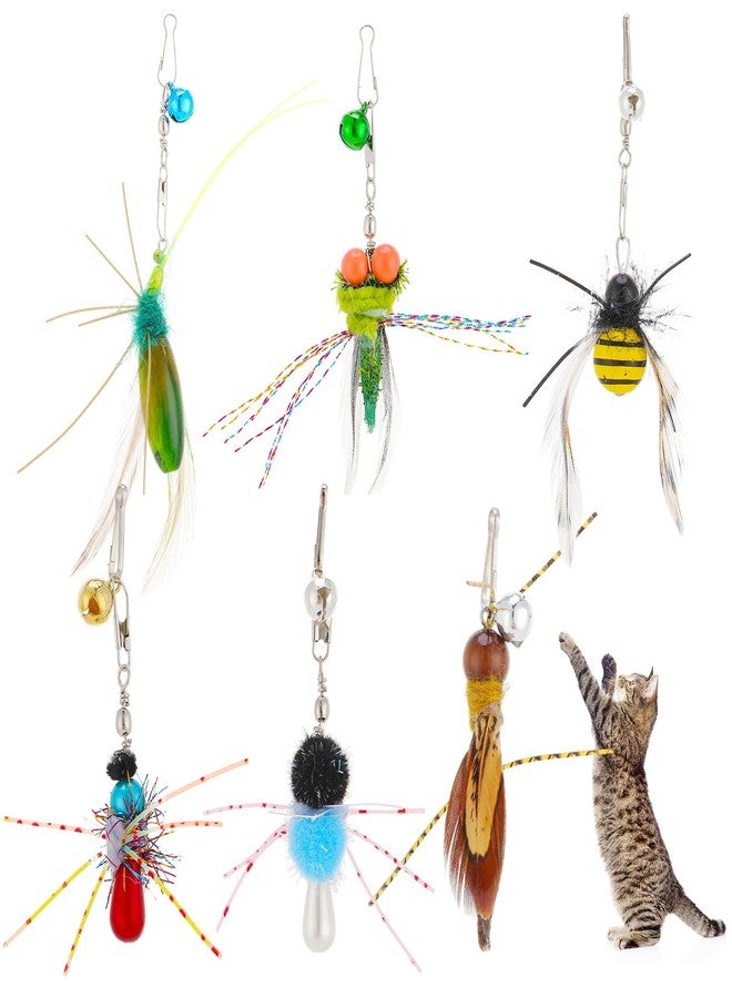 Hokoad Cat Insect Feather Toys Replacement Cat Toy Wand Refills, 6 Pieces Natural Insect Cat Toy Feathers Refill, Interactive Cat Teaser Wand Attachments, with Bell(Style 8) - Image 1