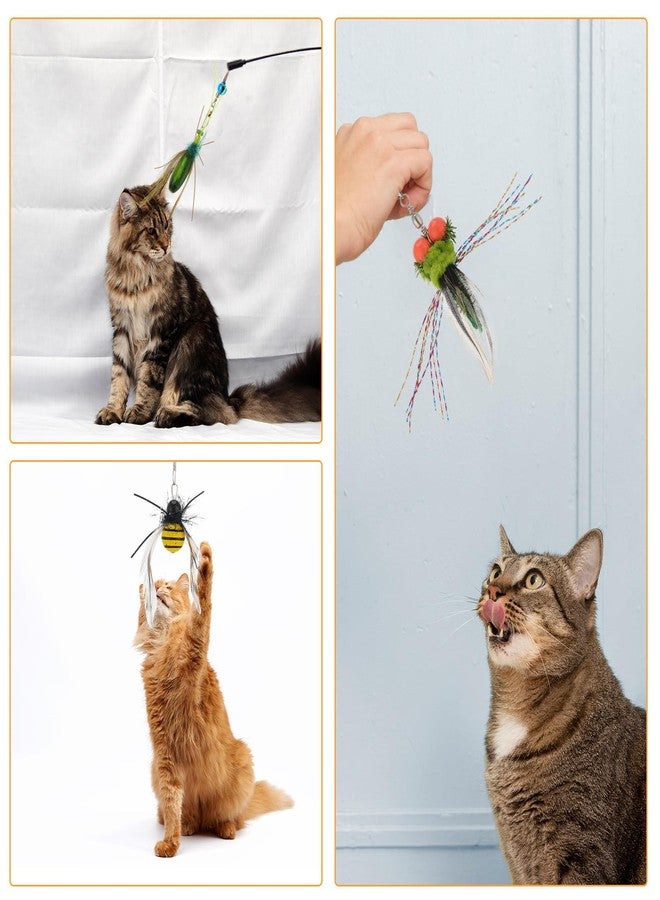 Hokoad Cat Insect Feather Toys Replacement Cat Toy Wand Refills, 6 Pieces Natural Insect Cat Toy Feathers Refill, Interactive Cat Teaser Wand Attachments, with Bell(Style 8) - Image 3