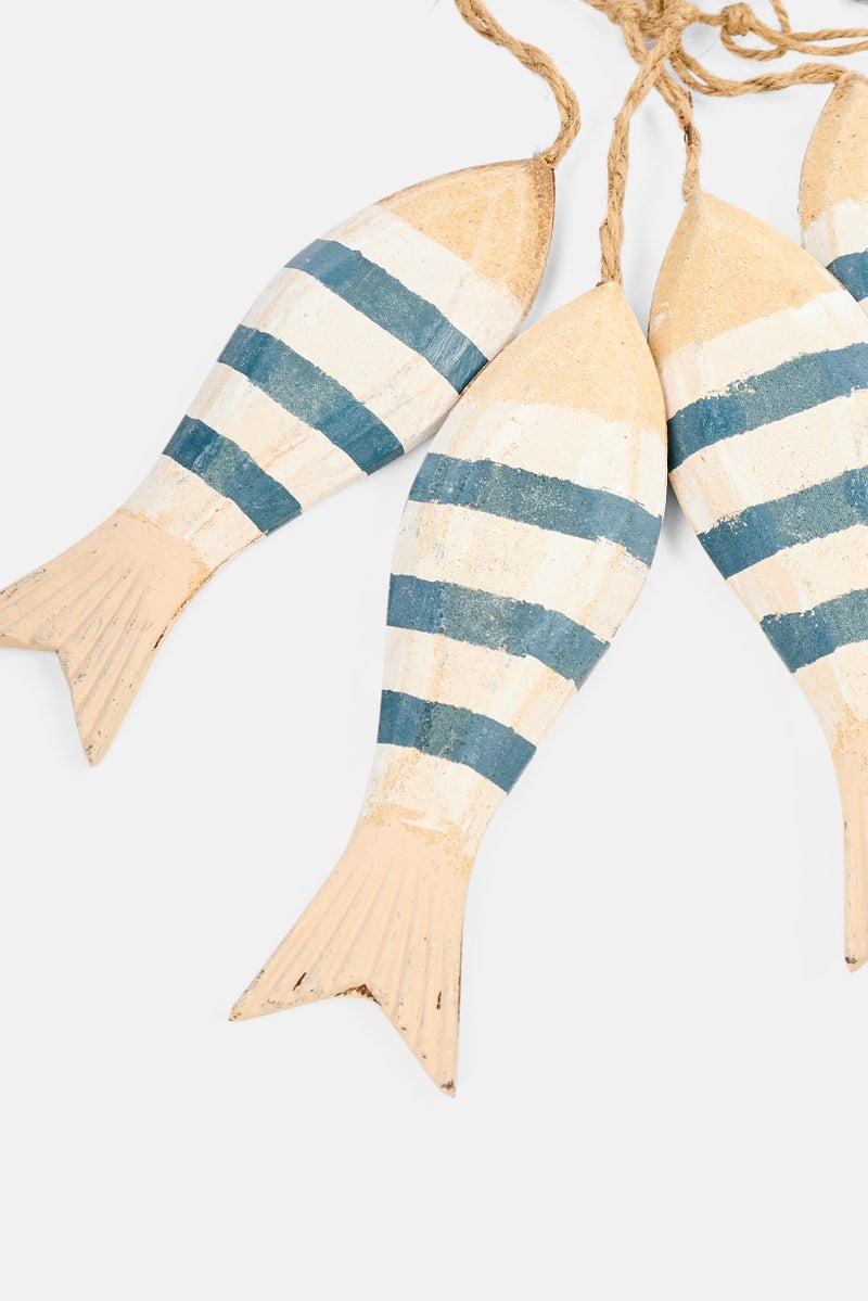 Muy Mucho 8 Pieces Wooden Fish Decoration, White/Blue  - Image 3