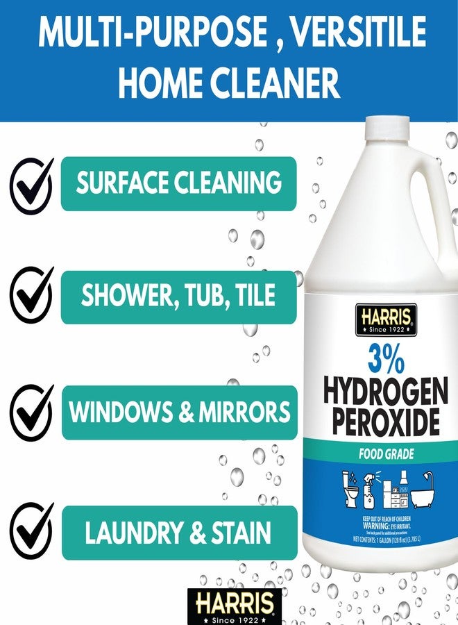 هاريس بيروكسيد الهيدروجين ٣٪ صالح للطعام، ١٢٨ أونصة، للمطبخ والحمام والغسيل وتنظيف المنزل مع قمع سهل التعبئة - Image 2