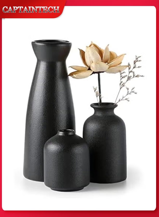 كابتن تيك Black Ceramic Vase Set - 3 Small Flower Vases for Decor, Modern Home Decor, Living Room, Table Shelf, Centerpieces Decoration - Image 1