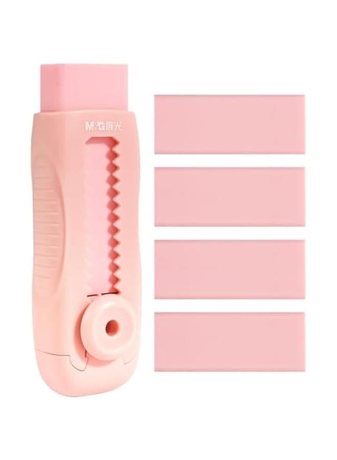 Generic Retractable Pink Eraser Set with Refills - Cute Sliding Eraser for Students, Office, Home  - Image 1