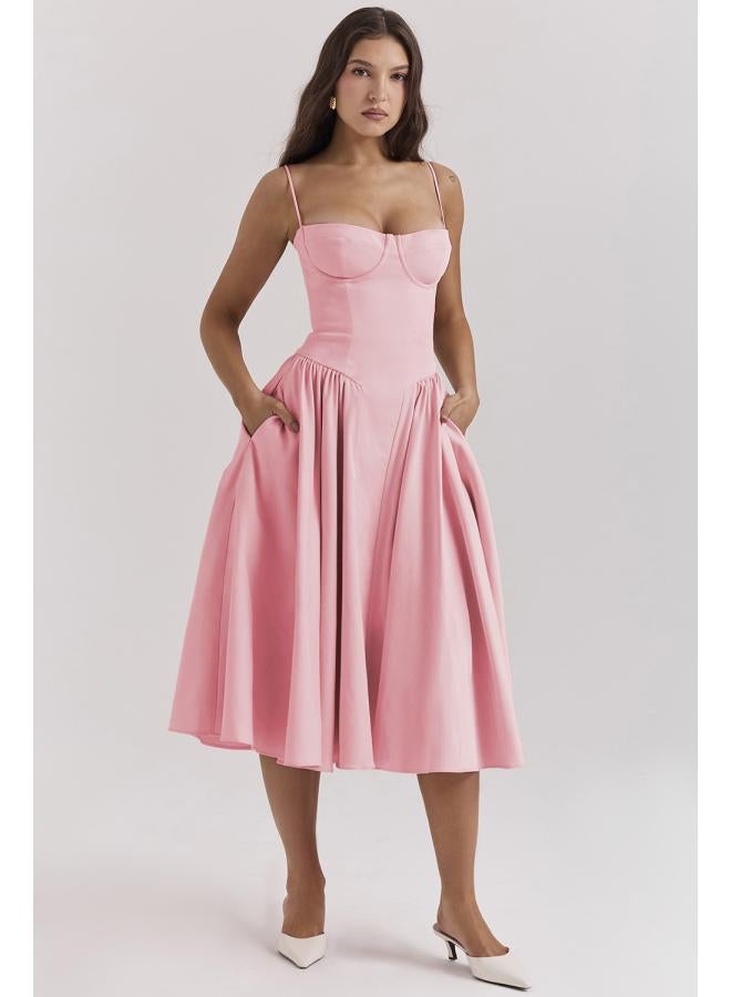 Independent Station Fashion Summer New European And American Strap Waist-tight Large Swing Skirt Dress Women's Clothing 
