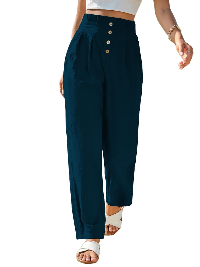 TOPLOT Women High-Waist Pants || Trousers for Woman || Relaxed Fit Pant (Pleated-Pant-5194-Turquoise-32) - Image 4