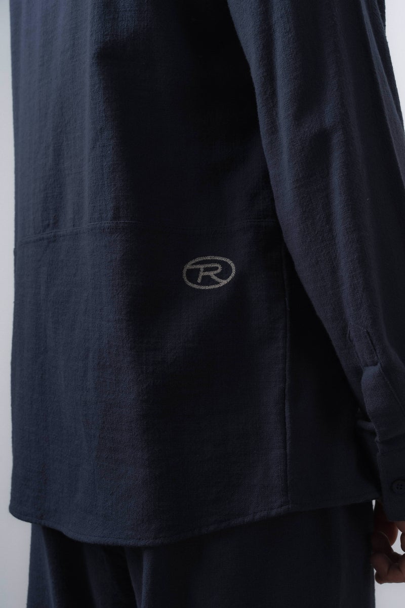 RESPIRE Men's R Embroidered Long-Sleeve Oversize Shirt Navy Blue - Image 5