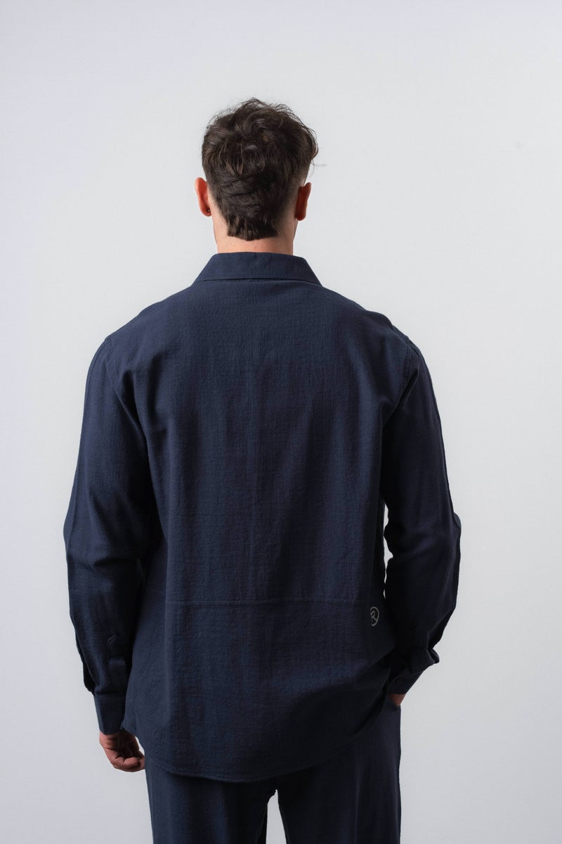 RESPIRE Men's R Embroidered Long-Sleeve Oversize Shirt Navy Blue - Image 4