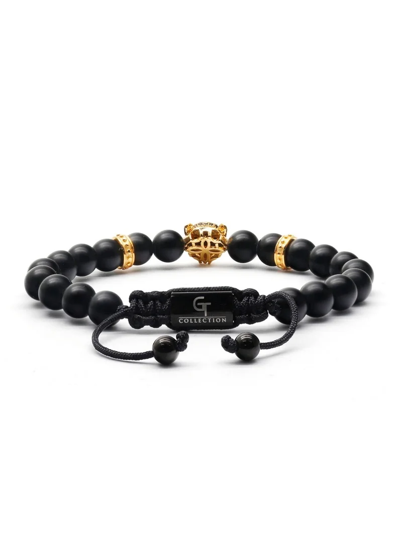 Lunnora Black Black Onyx Beads Handmade Natural Stone Bead Bracelet – Bracelet for Men, Men’s Bracelet, Gifts for Men, Bracelets for Men – With Golden Leopard Head, Adjustable One Size Fits All for Men | Best Price UAE