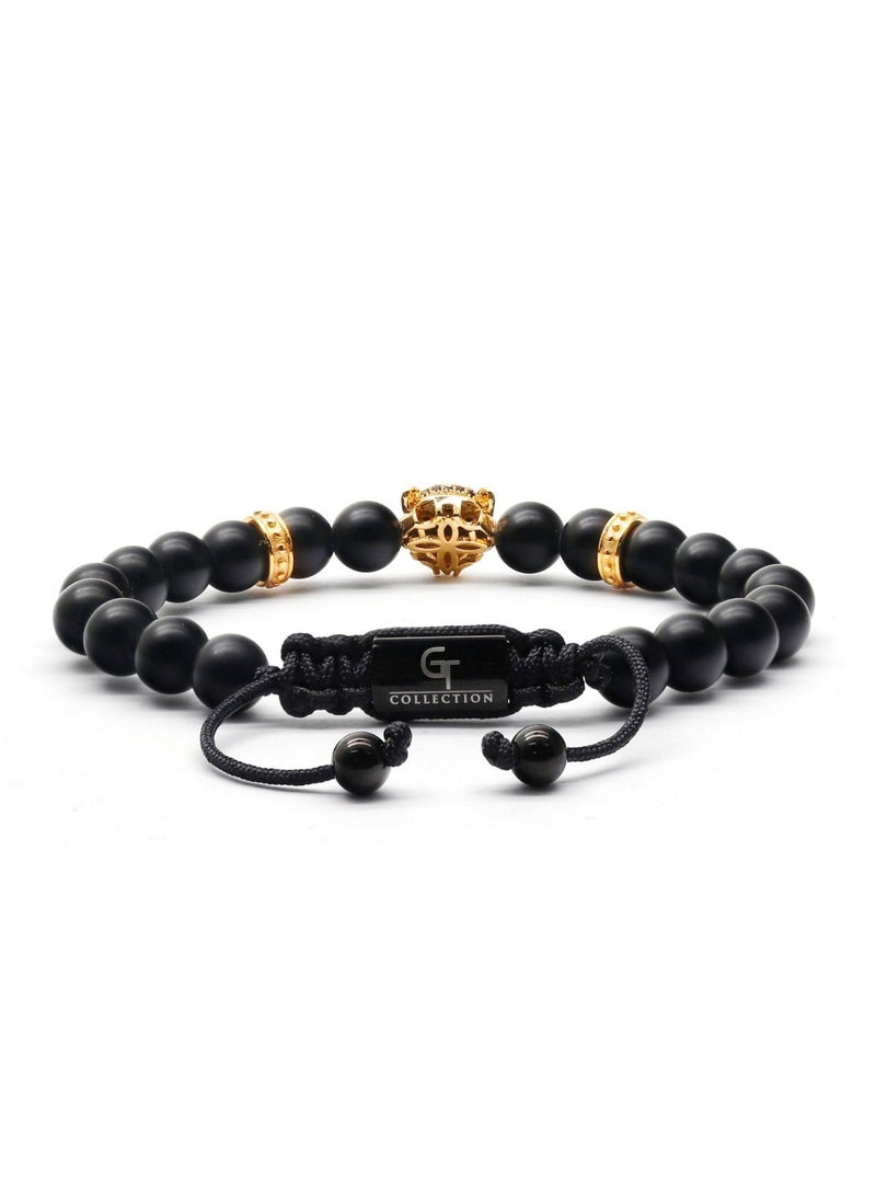 Lunnora Black Onyx Beads Handmade Natural Stone Bead Bracelet – Bracelet for Men, Men’s Bracelet, Gifts for Men, Bracelets for Men – With Golden Leopard Head, Adjustable One Size Fits All - Image 4
