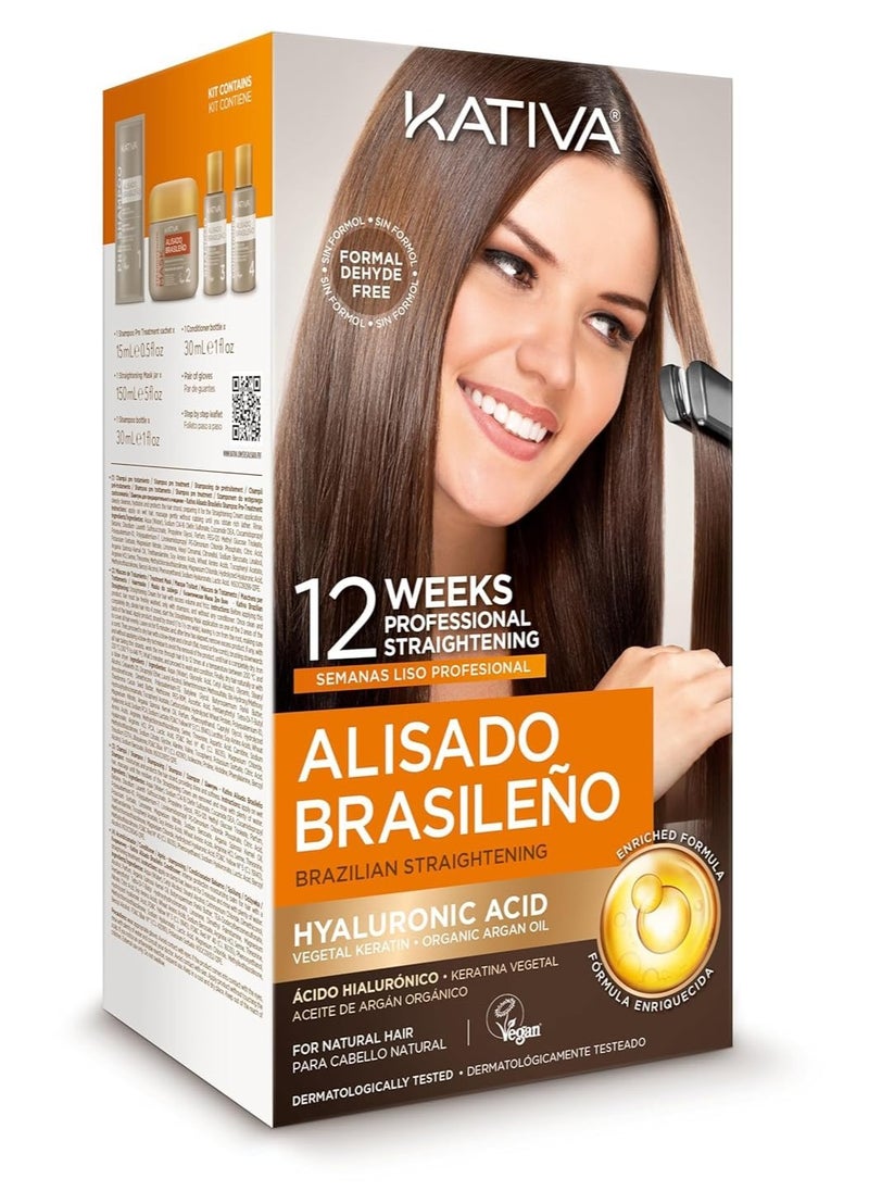 Kativa Kativa Brazilian Straightening Kit, 12 Weeks of Home Use Professional Straightening, with Organic Argan Oil, Shea Butter, Keratin & Amino Acids, for Straighter, Softer and Shinier Hair, All Hair Types  - Image 1