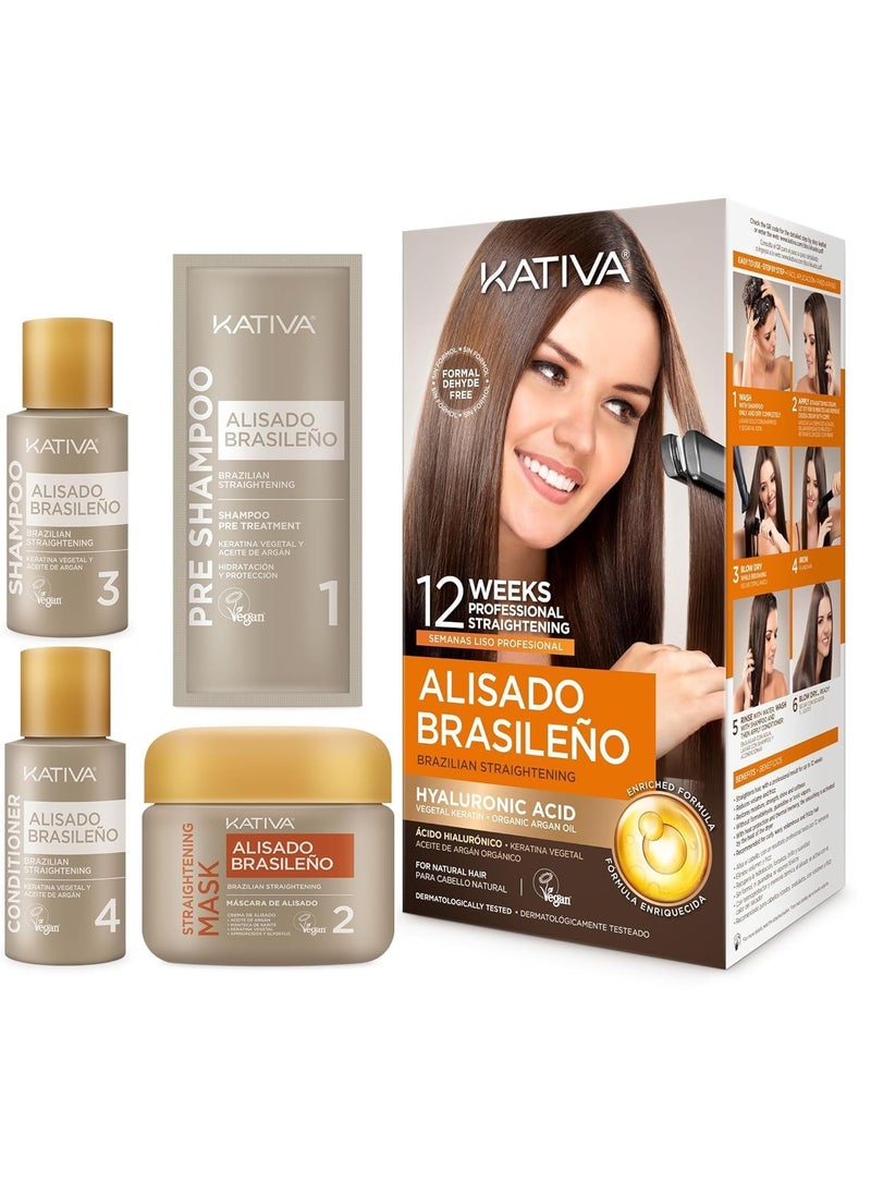 Kativa Kativa Brazilian Straightening Kit, 12 Weeks of Home Use Professional Straightening, with Organic Argan Oil, Shea Butter, Keratin & Amino Acids, for Straighter, Softer and Shinier Hair, All Hair Types  - Image 4