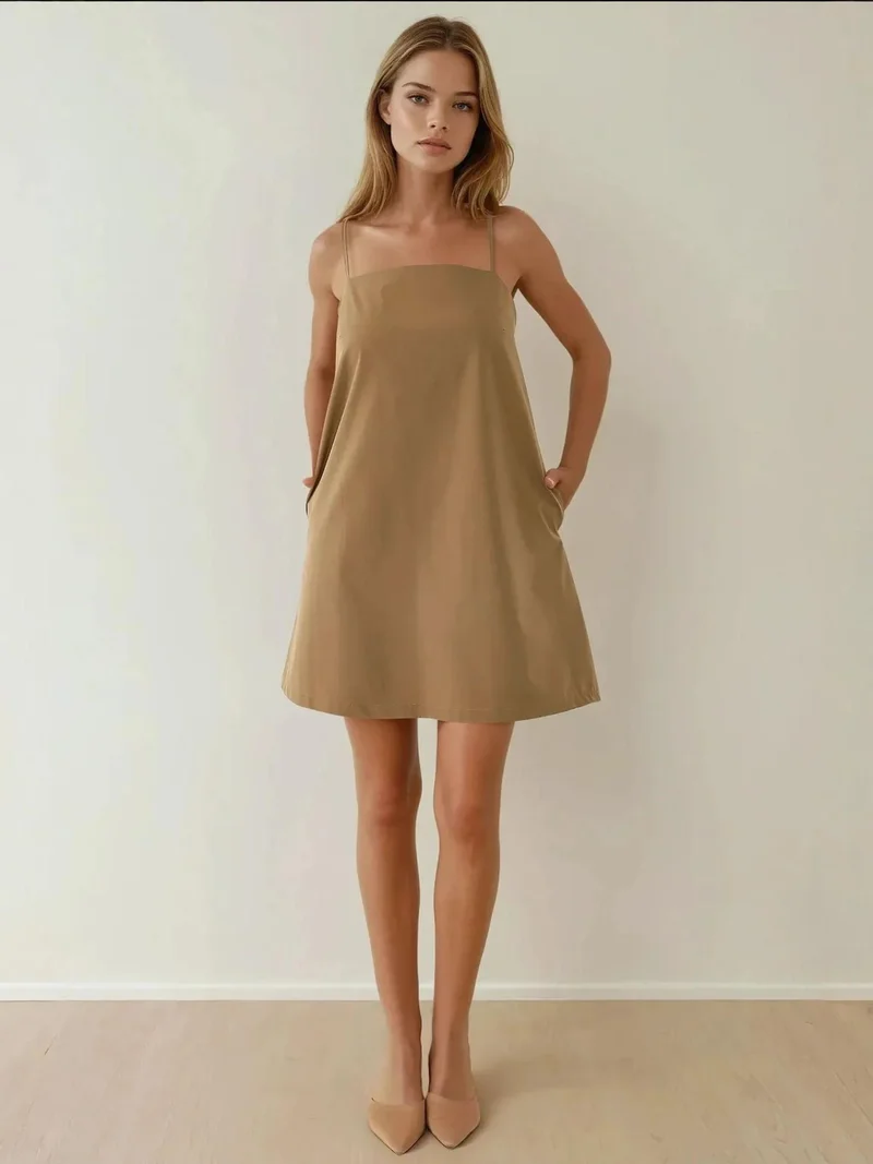 HICCUP Square Collar Relax Mini Dress with Pockets