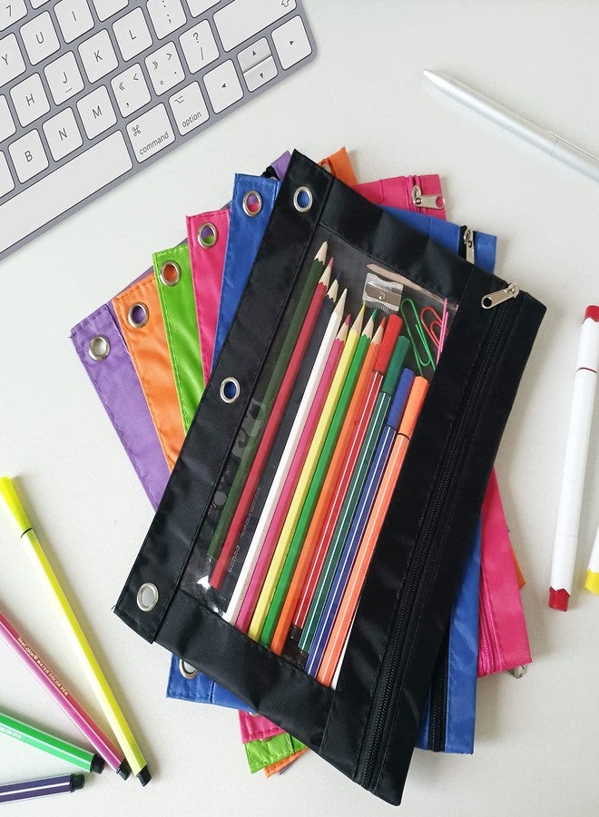 YoeeJob Pencil Pouch for 3 Ring Binder, Binder Pouches with Zipper Bulk, Pen Holder Case with Clear Window School Class Office Organizers, 24 Pack, Black - Image 3