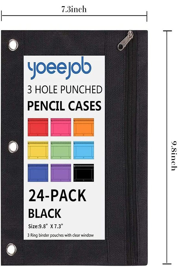 YoeeJob Pencil Pouch for 3 Ring Binder, Binder Pouches with Zipper Bulk, Pen Holder Case with Clear Window School Class Office Organizers, 24 Pack, Black - Image 4