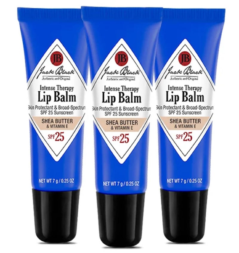 Jack Black بلسم الشفاه جاك بلاك للعلاج المكثف 025 أونصة عبوة من 3 زبدة الشيا فيتامين E واقي شمس SPF 25 مرطب شفاه مرطب بلسم شفاه مع SPF