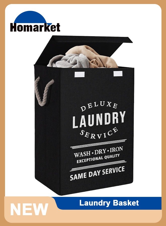 هومار كيت سلة غسيل بغطاء، سلة غسيل كبيرة متينة بسعة 85 لتر - سلال غسيل أنيقة وقابلة للطي مقاومة للماء لتخزين ألعاب الملابس (أسود) - Image 1