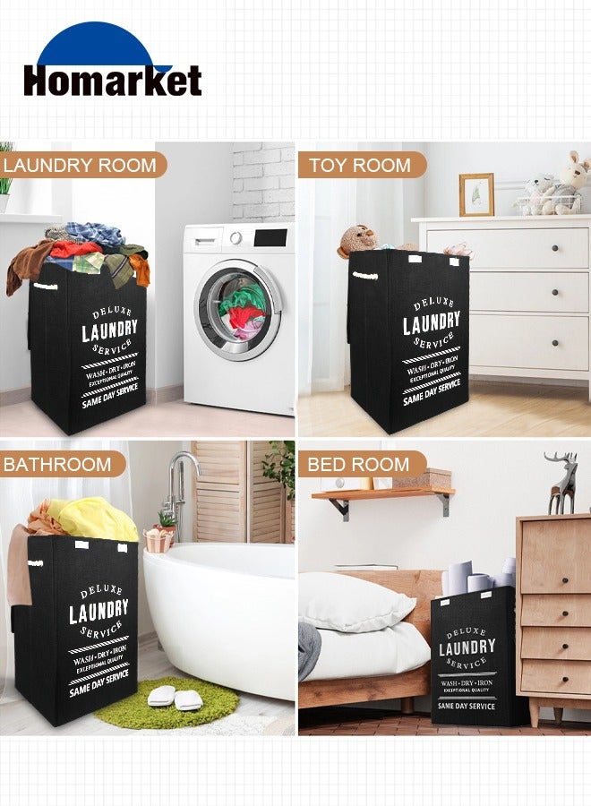 هومار كيت سلة غسيل بغطاء، سلة غسيل كبيرة متينة بسعة 85 لتر - سلال غسيل أنيقة وقابلة للطي مقاومة للماء لتخزين ألعاب الملابس (أسود) - Image 2