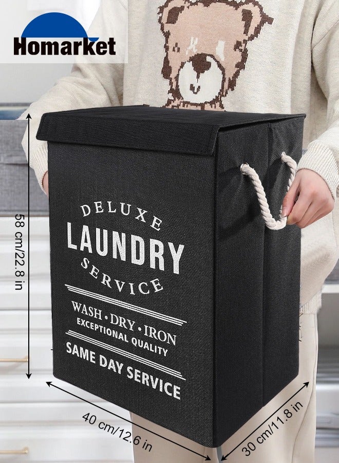 هومار كيت سلة غسيل بغطاء، سلة غسيل كبيرة متينة بسعة 85 لتر - سلال غسيل أنيقة وقابلة للطي مقاومة للماء لتخزين ألعاب الملابس (أسود) - Image 4