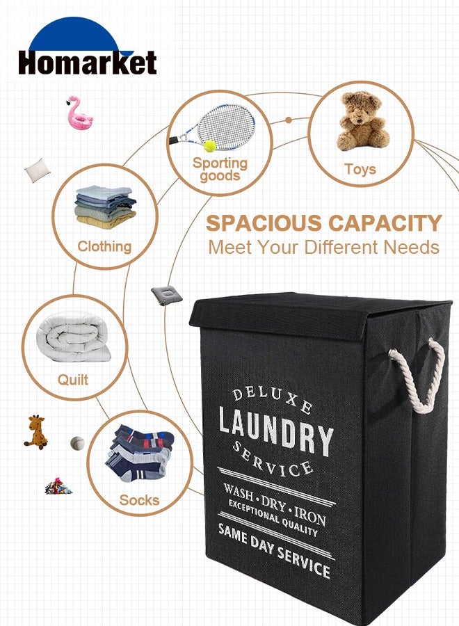 هومار كيت سلة غسيل بغطاء، سلة غسيل كبيرة متينة بسعة 85 لتر - سلال غسيل أنيقة وقابلة للطي مقاومة للماء لتخزين ألعاب الملابس (أسود) - Image 3