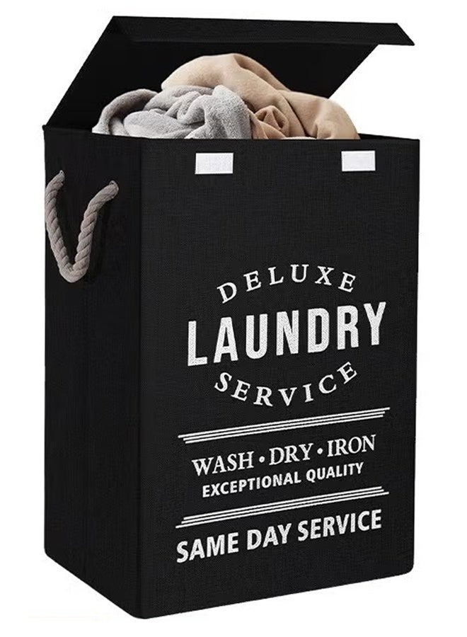 HomarKet Laundry Basket with Lid, Upgrade Sturdy 85L Large Laundry Hamper - Waterproof Stylish Foldable Laundry Baskets for Storage Clothes Toys(Black) - Image 1