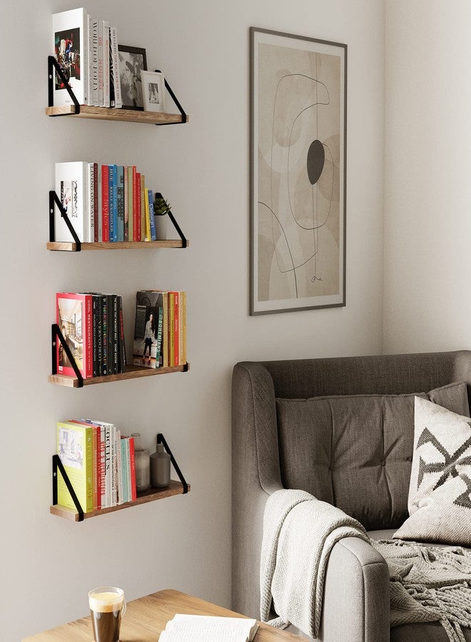 والنيتشر مجموعة رفوف عائمة من Wallniture Ponza، تُثبّت على الحائط، تتكون من 4 قطع، مناسبة لغرف النوم والحمامات وغرف المعيشة والمطابخ، مصنوعة من ألواح خشبية ريفية محروقة طبيعية مع دعامة معدنية عائمة. - Image 3