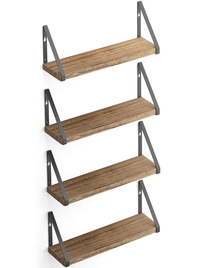 والنيتشر مجموعة رفوف عائمة من Wallniture Ponza، تُثبّت على الحائط، تتكون من 4 قطع، مناسبة لغرف النوم والحمامات وغرف المعيشة والمطابخ، مصنوعة من ألواح خشبية ريفية محروقة طبيعية مع دعامة معدنية عائمة. - Image 1