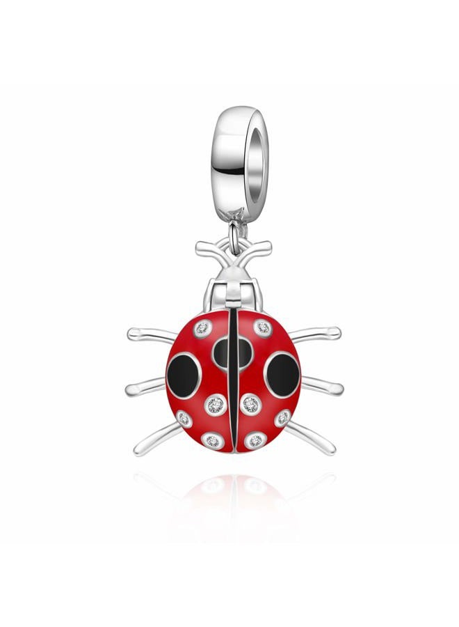 ABUN Red Ladybug Charms 925 Sterling Silver Insect Animal Dangel Charms Fits 3mm Snake Chain Bracelet - Image 1