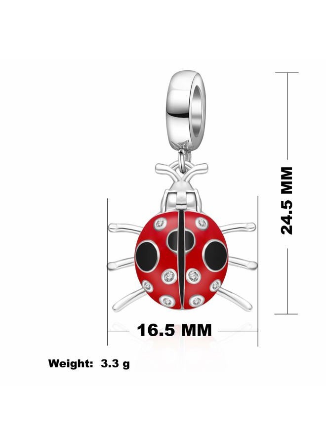 ABUN Red Ladybug Charms 925 Sterling Silver Insect Animal Dangel Charms Fits 3mm Snake Chain Bracelet - Image 2