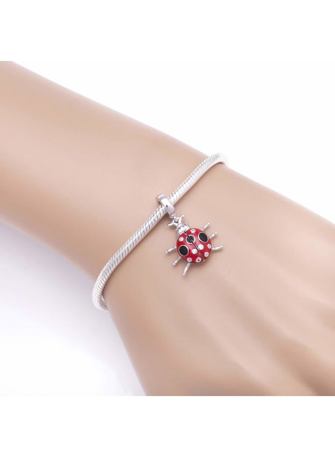 ABUN Red Ladybug Charms 925 Sterling Silver Insect Animal Dangel Charms Fits 3mm Snake Chain Bracelet - Image 5