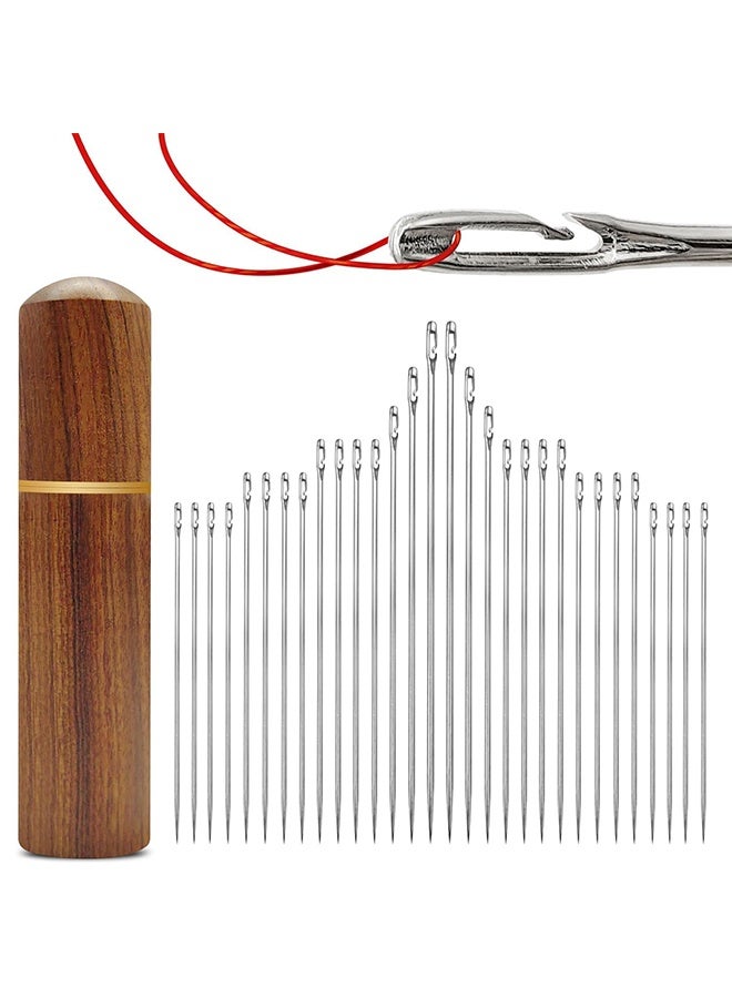 30 Pcs Self Threading Sewing Needles, 6 Sizes of Embroidery Needles Side Threading Hand Sewing Needles, with Wooden Needle Case, for Knitting Mending DIY Embroidery Sewing, Handsewing Art Crafts - Image 1