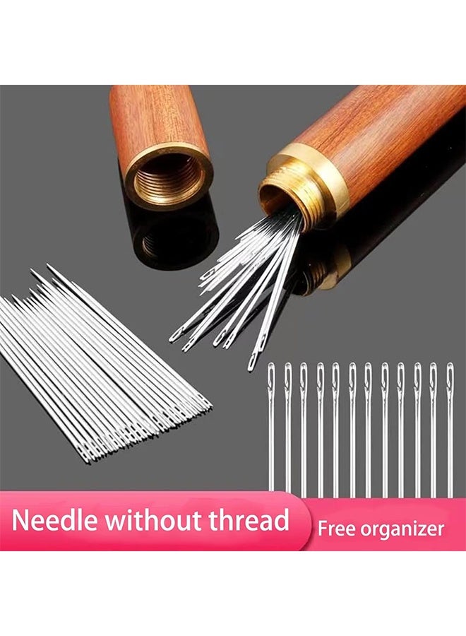 30 Pcs Self Threading Sewing Needles, 6 Sizes of Embroidery Needles Side Threading Hand Sewing Needles, with Wooden Needle Case, for Knitting Mending DIY Embroidery Sewing, Handsewing Art Crafts - Image 3