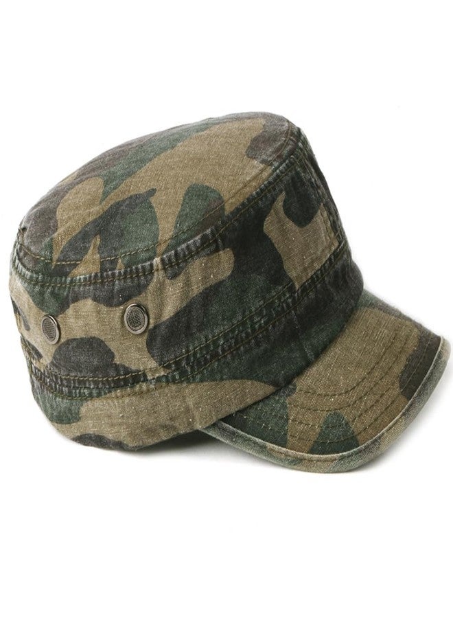 FASHIXD Military Flat Top Cap, Washed Cotton Vintage Adjustable Cadet Army Camo Hat, Outdoor Camping Baseball Cap for Men Women (US, Alpha, One Size, Military Green) - Image 4