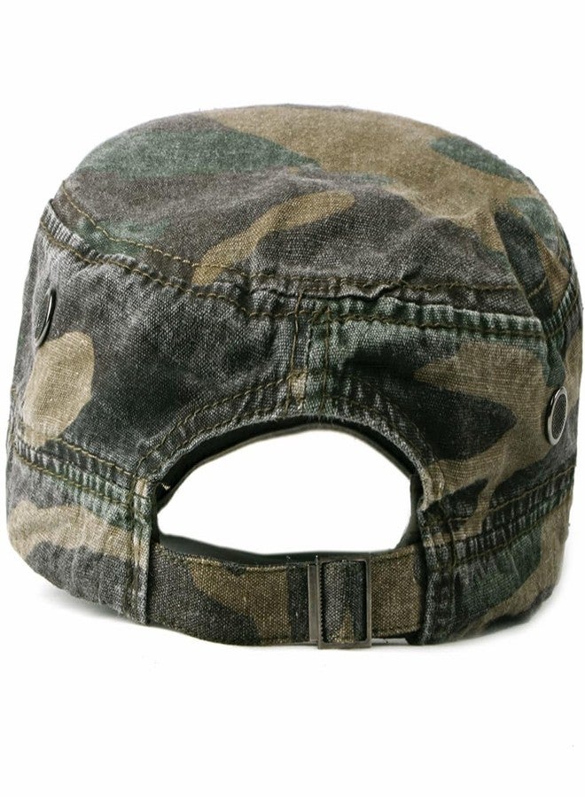 FASHIXD Military Flat Top Cap, Washed Cotton Vintage Adjustable Cadet Army Camo Hat, Outdoor Camping Baseball Cap for Men Women (US, Alpha, One Size, Military Green) - Image 5