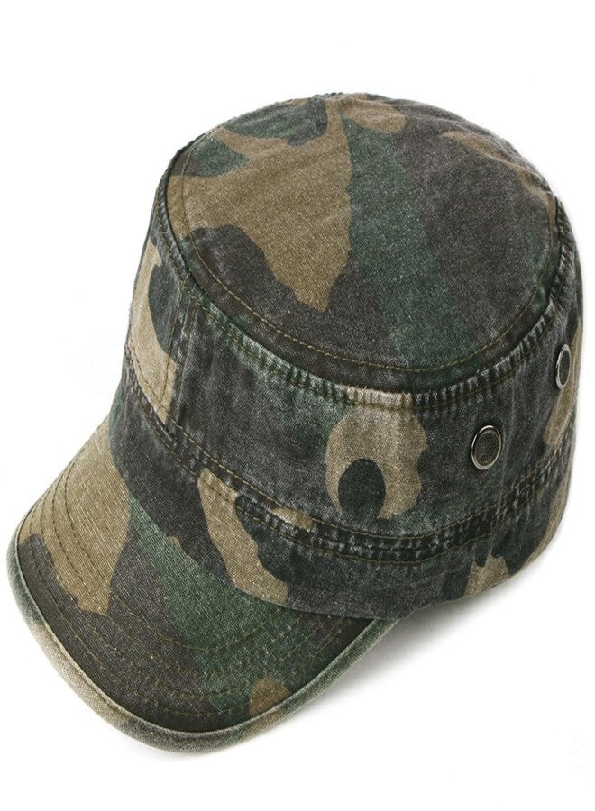 FASHIXD Military Flat Top Cap, Washed Cotton Vintage Adjustable Cadet Army Camo Hat, Outdoor Camping Baseball Cap for Men Women (US, Alpha, One Size, Military Green) - Image 3