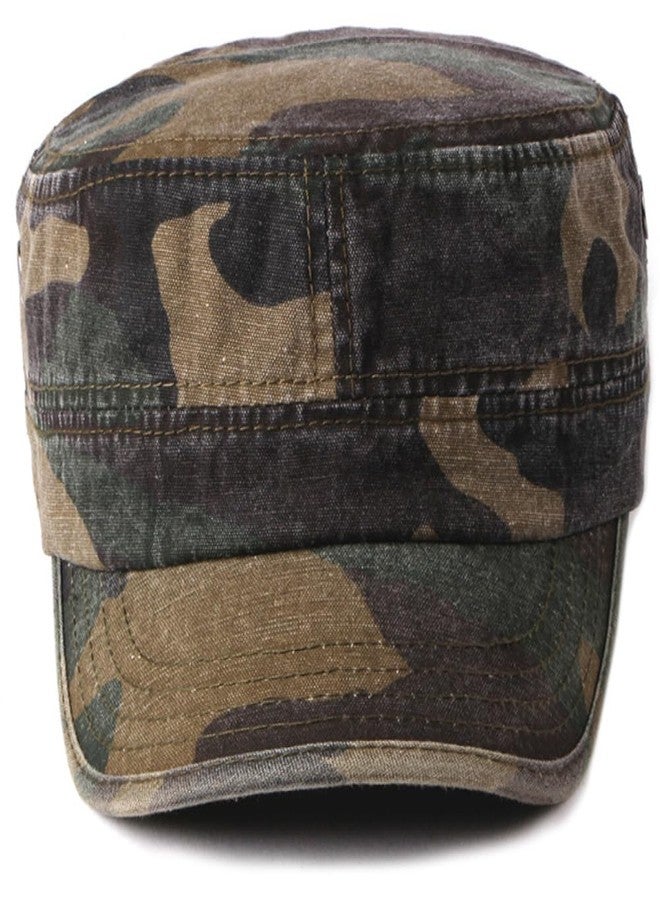 FASHIXD Military Flat Top Cap, Washed Cotton Vintage Adjustable Cadet Army Camo Hat, Outdoor Camping Baseball Cap for Men Women (US, Alpha, One Size, Military Green) - Image 2