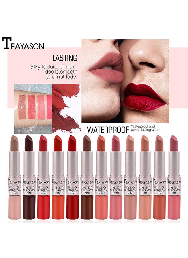 TEAYASON - Lipstick Lipgloss 2 In 1 Matte Lip,Gloss Long Lasting Lipgloss Double Ended Liquid Lipstick Smooth Lipglaze Velvety Lip Makeup For Women And Girls(7#) - Image 1