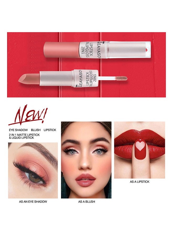 TEAYASON - Lipstick Lipgloss 2 In 1 Matte Lip,Gloss Long Lasting Lipgloss Double Ended Liquid Lipstick Smooth Lipglaze Velvety Lip Makeup For Women And Girls(7#) - Image 1