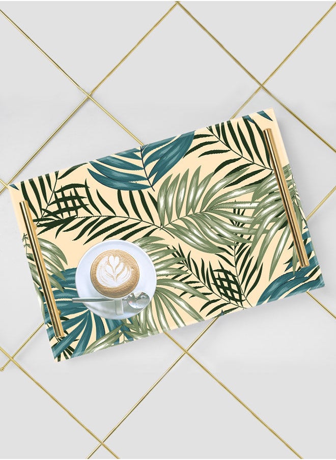 LOWHA Decorative Acrylic Serving Tray with Gold Color Metal Handles Tropical Palm Leaf 20x30cm  - Image 5