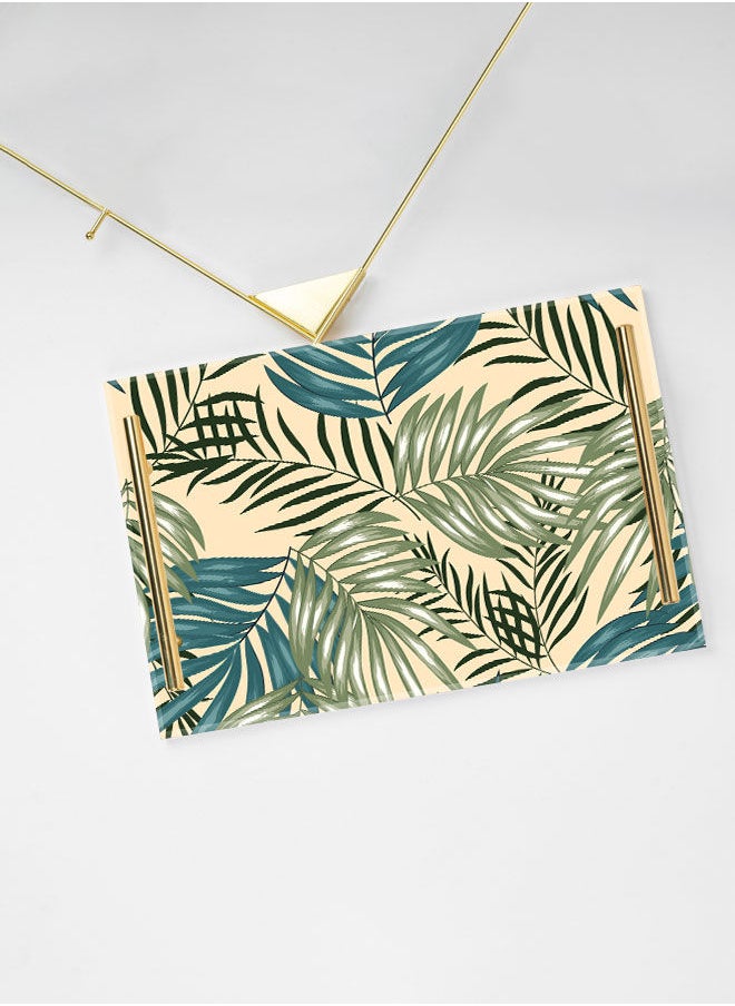 LOWHA Decorative Acrylic Serving Tray with Gold Color Metal Handles Tropical Palm Leaf 20x30cm  - Image 3