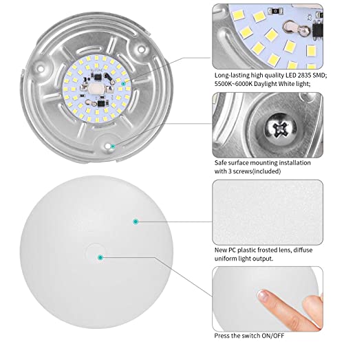 RVZONE 2 Pack RV LED Ceiling Puck Light RV Boat Interior Light DC 12V Surface Mount Ceiling Dome Light, 4.5W Panel Downlight for Camper Van Travel Trailer Motorhome(Cool White) - Image 3