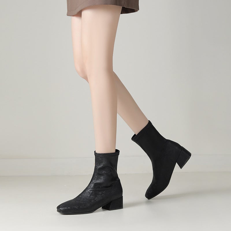 Source Casual Heel 33-43 Size Size Jacquard Joker Low Boots - Image 2