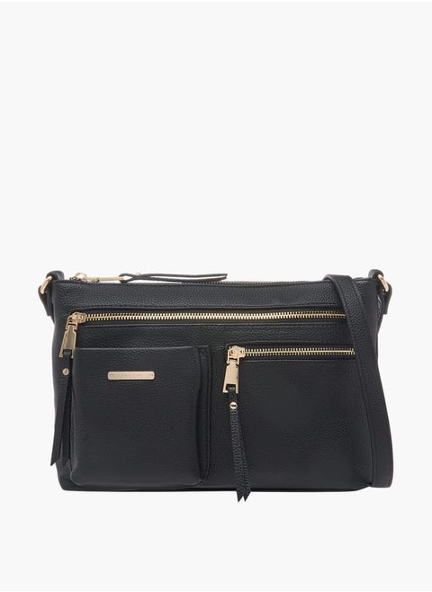 Women Textured Crossbody Bag with Adjustable Strap and Zip Closure