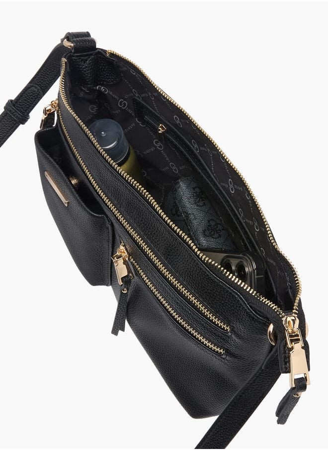 Women Textured Crossbody Bag with Adjustable Strap and Zip Closure