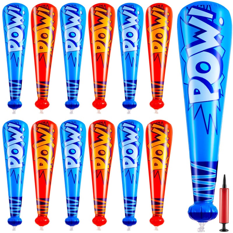Seematn 12 Pcs Mardi Gras Throws Bulk Pow Inflatable Baseball Bats 17 Inch Inflatable Blow up Bats for Kids Carnival Game Prizes Bulk Carnival Hero Sports Prizes Favors Dark BlueRed - Image 3