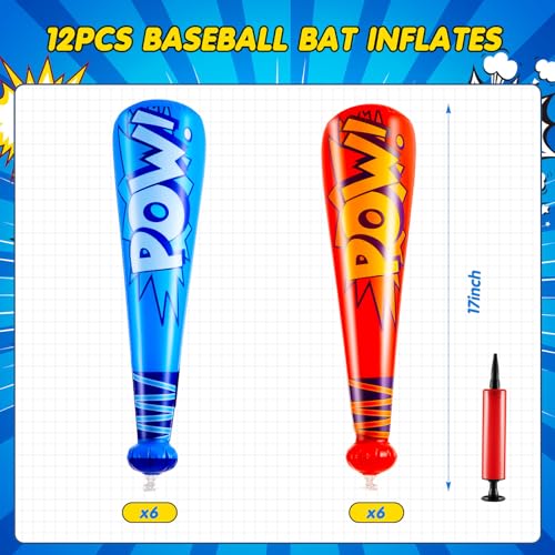 Seematn 12 Pcs Mardi Gras Throws Bulk Pow Inflatable Baseball Bats 17 Inch Inflatable Blow up Bats for Kids Carnival Game Prizes Bulk Carnival Hero Sports Prizes Favors Dark BlueRed - Image 5