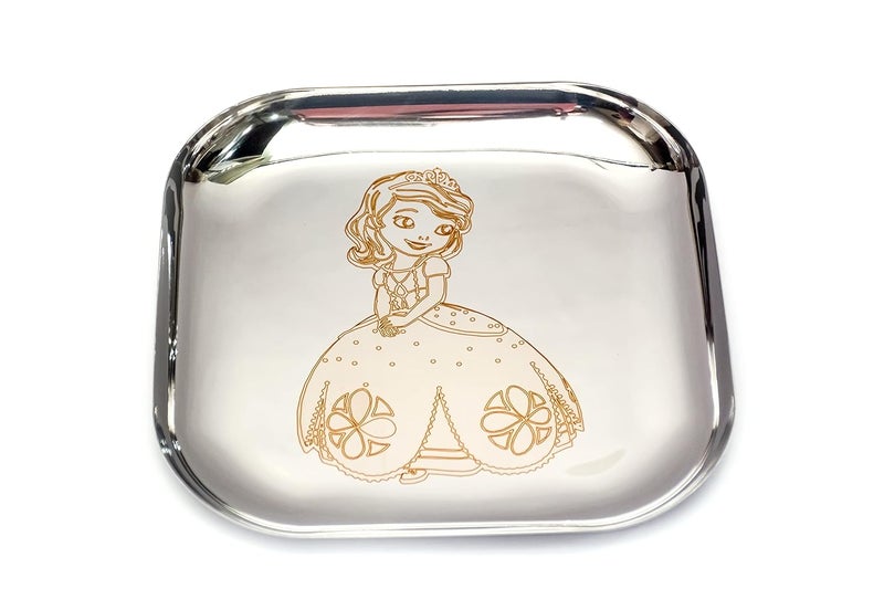 Kneaders Kneaders Laser Print Stainless Steel Square Lunch Dinner Set for Kids 1 Plate 1 Curry Bowl 1 Dessert Plate 1 Glass 1 Spoon 1 Fork 9 Plate for Girls 812 Years  - Image 4