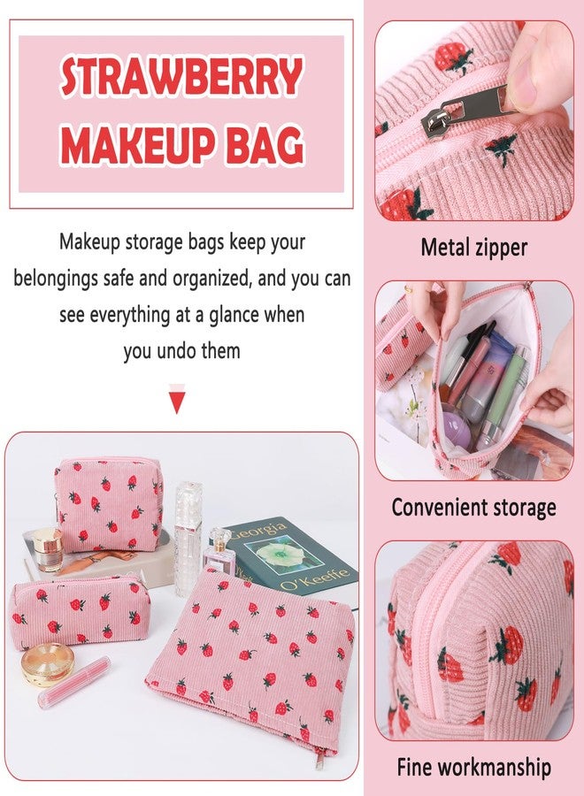 Gocvo Makeup Bag Cosmetic Bag for Girls Women Checkered Travel Organizer Bathroom Toiletry Bag Large Capacity Storage Bag, Strawberry pink, checked - Image 3