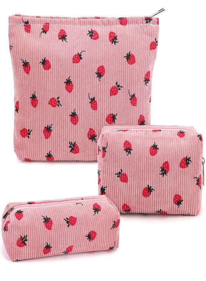 Gocvo Makeup Bag Cosmetic Bag for Girls Women Checkered Travel Organizer Bathroom Toiletry Bag Large Capacity Storage Bag, Strawberry pink, checked - Image 1