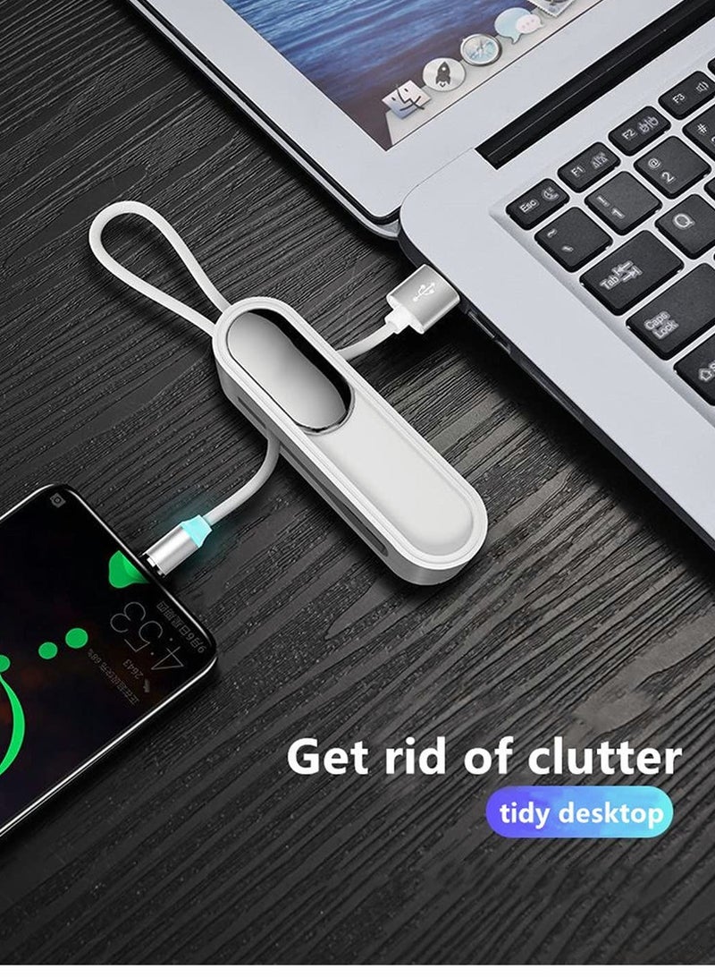 3-in-1 Magnetic Charging Cable with Night Light  Phone Holder - Retractable USB Data Cable for iOS  Android (White) - Image 5