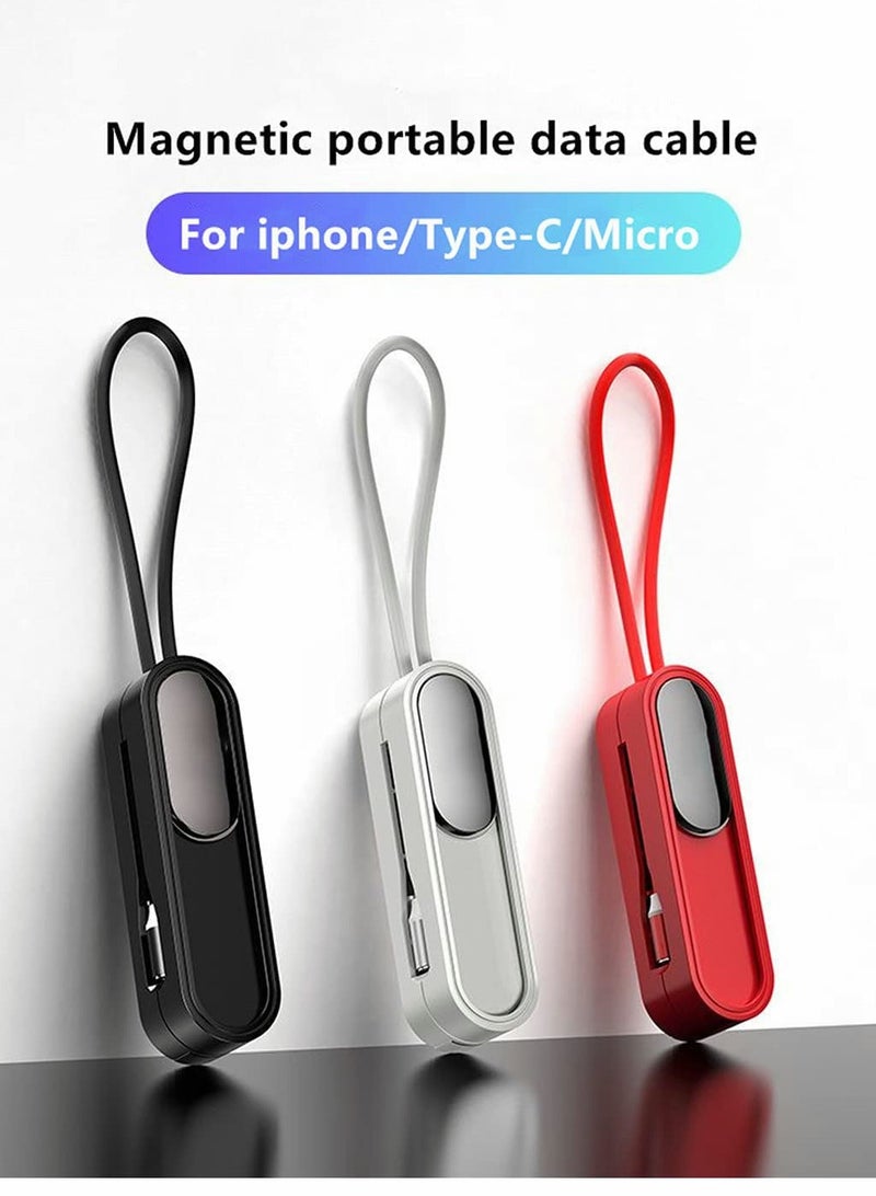 3-in-1 Magnetic Charging Cable with Night Light  Phone Holder - Retractable USB Data Cable for iOS  Android (White) - Image 3