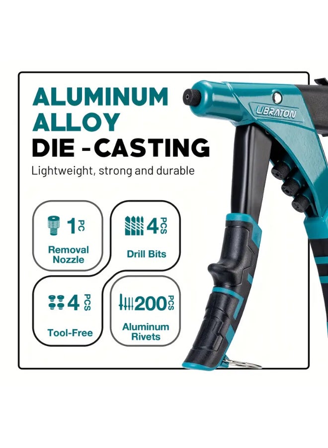 مجموعة مسدس برشام احترافية شديدة التحمل من ليبراتون، مسدس برشام احترافي بيد واحدة، أداة برشام يدوية للمعادن والخشب والبلاستيك، حاوية عمود، رأس قابل للتبديل بدون أدوات - Image 5